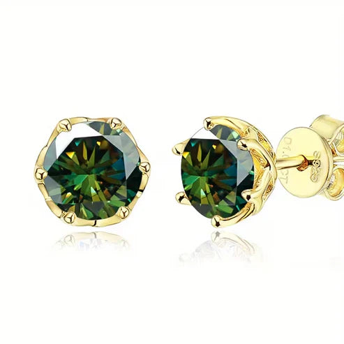 Moss Agate Rounded Stud Earrings