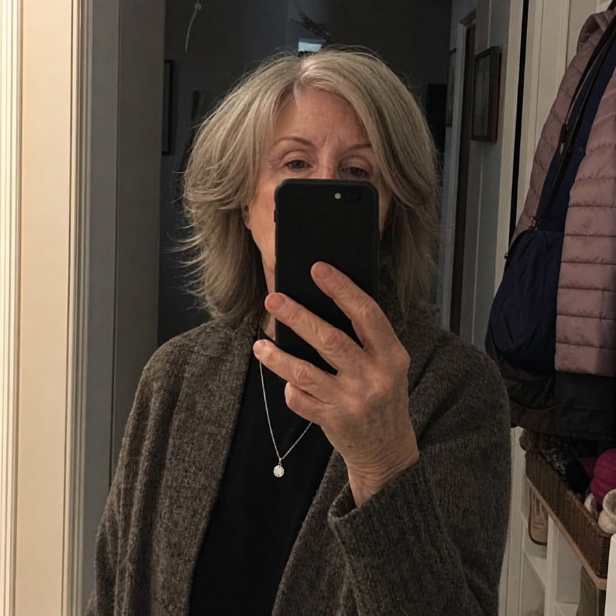 Susan wearing her silver pendant